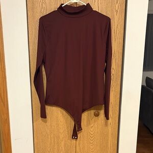 Nine West Burgundy Long Sleeve Bodysuit